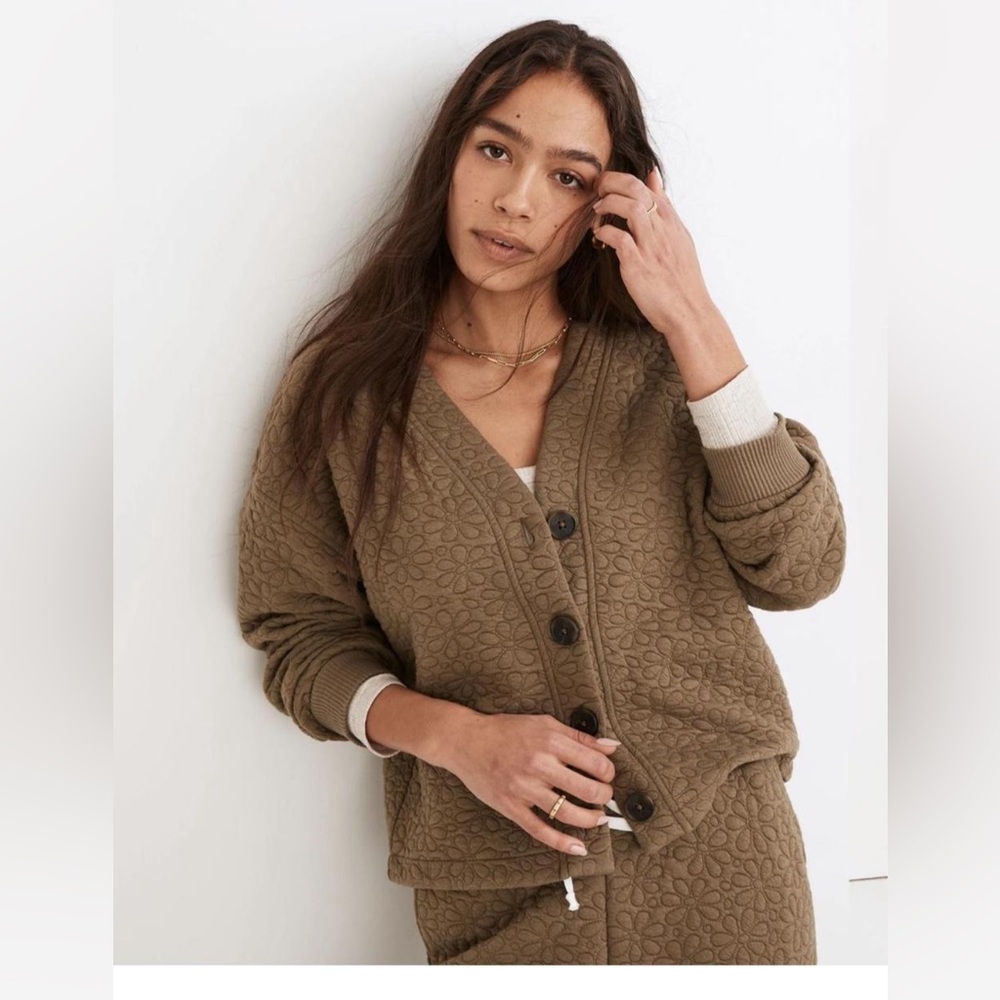 Madewell Flower Puff-Jacquard Quilted Crop Cardigan